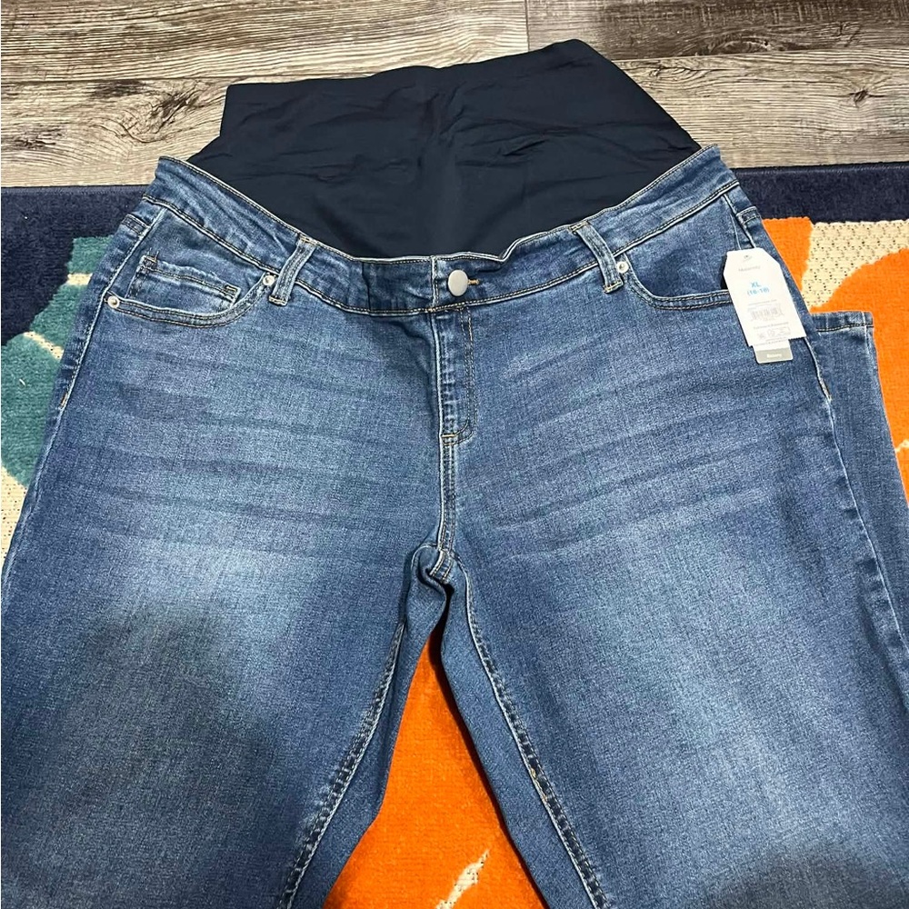 Maternity Dark Blue Denim Jeans with Stretch Panel